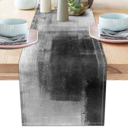 Black Grey Table Runners Rustic Farmhouse Linen Table Runners Abstract Art Retro Coffee Table Runner for Kitchen Dining Table Home Party Decor (Black Gray, 13"x 71") - color: Black Gray, size: 13"x 71"