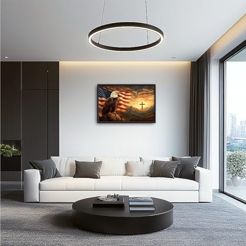 Trulave Large Bald Eagle American Flag Wall Art for Living Room 36''x24'' - color: Bald Eagle, size: 36"L x 24"W