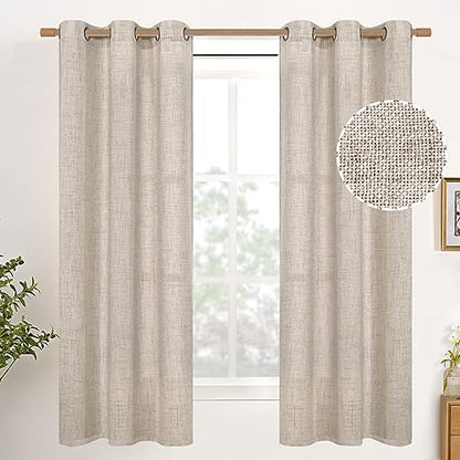 YoungsTex Natural Linen Semi Sheer Curtains 38 x 63 Inch Length 2 Panels - color: Natural, size: 38"W x 63"L (Pack of 2)