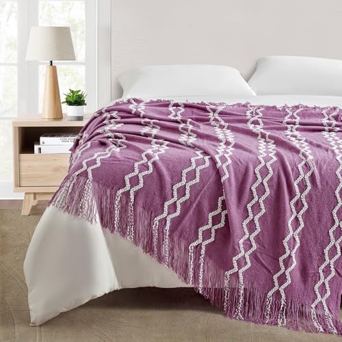 BOURINA Knit Throw Blanket Soft Chenille Outdoor Blanket,Purple 50x60Inch - color: A-purple, size: 50"×60"