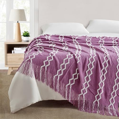BOURINA Knit Throw Blanket Soft Chenille Outdoor Blanket,Purple 50x60Inch - color: A-purple, size: 50"×60"