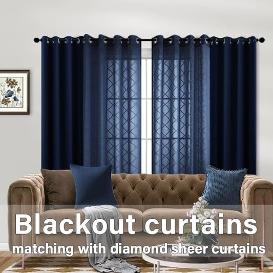 KOUFALL Navy Blue Curtains 63 Inch Length, Semi Sheer Curtains for Living Room 2 Panels Set with Grommet - color: Navy Blue, size: 52"W x 63"L (Pack of 2)