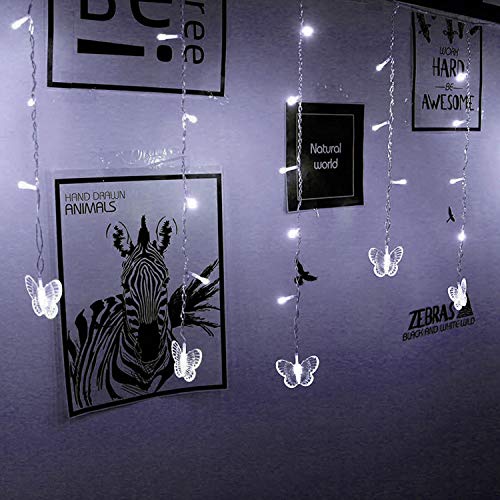Butterfly Curtain Lights, 13ft 96 LED USB Window Fairy Lights 16 Butterflies 8 Modes Firefly Twinkle Timer String Lights with Remote for Room Bedroom Wall Ceiling Party Wedding Christmas - color: Cool White, size: 13ft