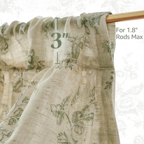 jinchan Amlie Ruffled Floral Valance Curtain 1 Panel 18 Inch Green on Linen - color: Amlie Sage Green on Linen