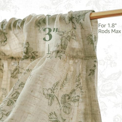 jinchan Amlie Ruffled Floral Valance Curtain 1 Panel 18 Inch Green on Linen - color: Amlie Sage Green on Linen