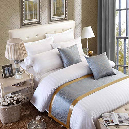 OSVINO Jacquard Bed Scarf Luxury Microfiber Bedding Protector Slipcover Smooth Comfort Bedroom Guestroom Inn Decor, Golden 240X50cm for 180cm Bed - size: King