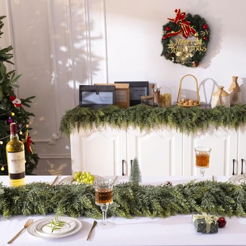 16Ft Christmas Garland,Real Touch Cedar Garland,Realistic Faux Pine Garland - size: 16FT