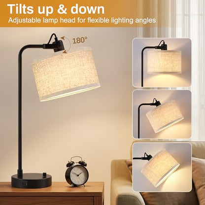 Black Table Lamp Set of 2, USB A+C, 180° Adjustable Bedside Lamps, Dimmable - color: Black-A