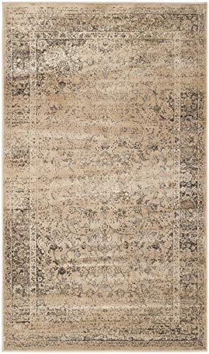 SAFAVIEH Vintage Collection Accent Rug - 2' x 3', Warm Beige, Oriental Medallion Distressed Viscose Design, Ideal for High Traffic Areas in Entryway, Living Room, Bedroom (VTG113-660) - color: Warm Beige, size: 2' x 3' (Rectangular)