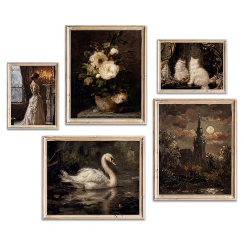 5 Pcs Vintage Canvas Wall Art Dark Academia Canvas Wall Decor Unframed - color: dark decor-unframed