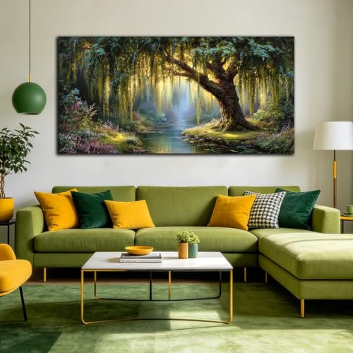 Green Willow Tree Canvas Wall Art Large Botanical Nature Wall Painting - color: Green, size: 58"L x 29"W