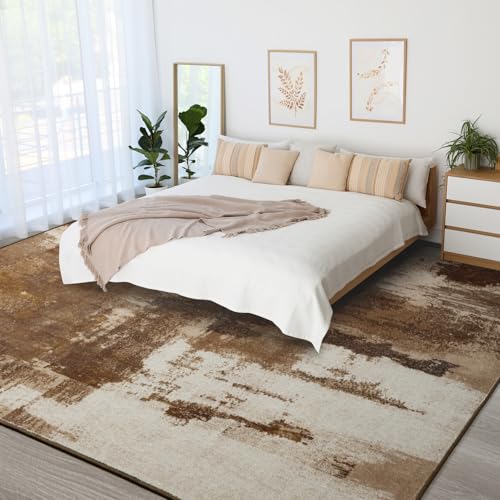 Kelarea Washable Area Rug 5x7, Non-Slip Low Pile Abstract Brown - color: Brown, size: 5' x 7' (Rectangular)