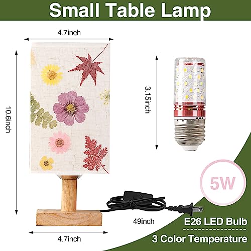 Dried Flowers Table Lamp 5W LED 3Color Temperatures Pressed Flower Bedside Lamp Square Linen Shade with Wood Base for Bedroom Living Room - color: Square-3-Color
