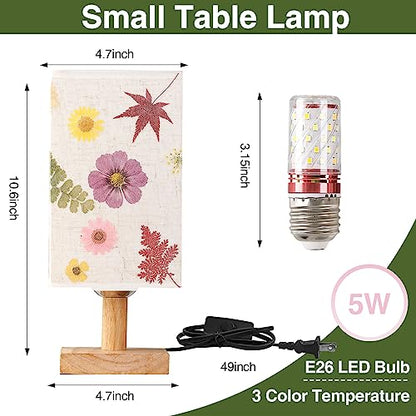 Dried Flowers Table Lamp 5W LED 3Color Temperatures Pressed Flower Bedside Lamp Square Linen Shade with Wood Base for Bedroom Living Room - color: Square-3-Color