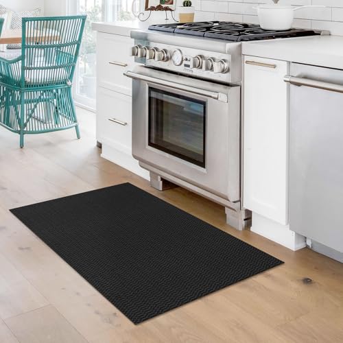 KOZYFLY 2x3 Washable Entryway Rug, Non Slip Woven Door Mat, Black/Grey - color: Black/Charcoal Grey, size: 2' x 3' (Rectangular)