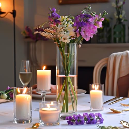 TBWIND 12pcs 12 Inch Clear Glass Cylinder Vases for Centerpieces - size: 12 Pack 12 Inch - Clear