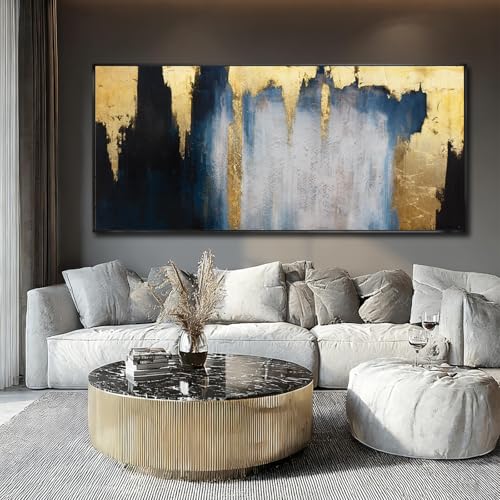 WINKAILIN Extra Large Modern Blue Gold Wall Art for Living Room 32x70 Inch - color: Blue and Gold, size: 70"L x 32"W