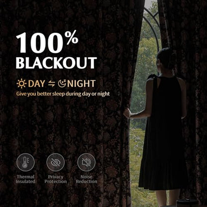 FMFUNCTEX Black Boho Blackout Floral Curtains, 52X108 Inches, 2 Panels - color: Black, size: 52"W x 108"L (Pack of 2)