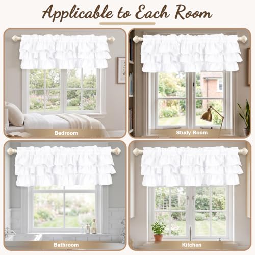 FUANGUI Ruffled Valance Curtain 42" W x 18" L Pleated Kitchen Valance - color: White, size: 42"W x 18"L (Pack of 1)