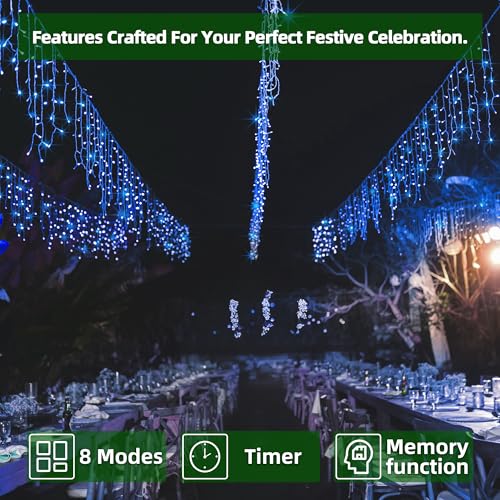 1296 LED 131FT Christmas Icicle Lights, 288 Drops, Twinkle Lights, 8 Modes - color: Blue, size: 1296LED 131 FT with 288 Drops