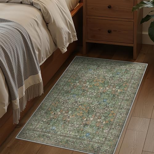 2x3 Kitchen Rugs Floral Small Washable Entryway Rug, Dark Green - color: Dark Green, size: 2' x 3' (Rectangular)