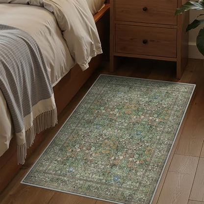 2x3 Kitchen Rugs Floral Small Washable Entryway Rug, Dark Green - color: Dark Green, size: 2' x 3' (Rectangular)