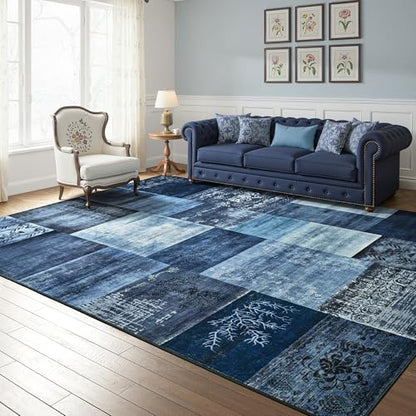 Tepook 8x10 Washable Area Rugs for Living Room Bedroom - color: Blue, size: 8' x 10' (Rectangular)