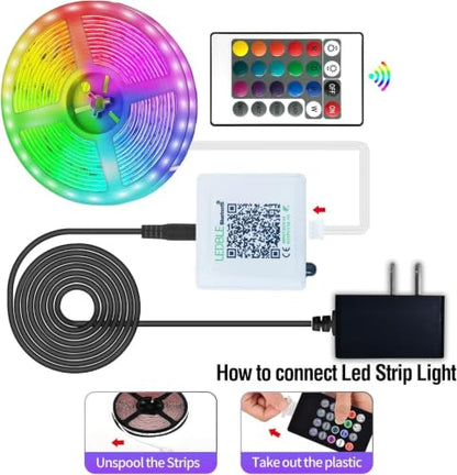 AILBTON Led Lights for Bedroom,100ft Led Light Strip Music Sync RGB Led Strip Lights Built-in Mic,Bluetooth App Control Led Room Lights with Remote,5050 RGB Rope Light - size: 100FT