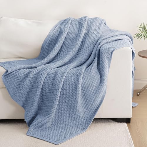 Whale Flotilla Summer Chunky Chenille Knit Throw Blanket for Couch Bed Sofa - color: Grey Blue, size: Throw(50x60 Inch)