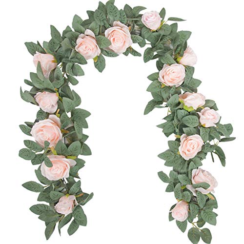 Der Rose 2Pcs 6.5FT Pink Rose Fake Flower Garland for Wedding Backdrop - color: Pink Rose 2 Pcs