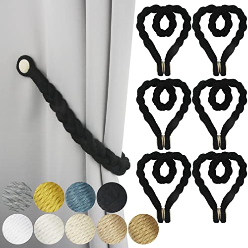Magnetic Soft Curtain Tiebacks Rope Cotton Window Curtain Holdbacks Porlau - color: Black, size: 6 Pack