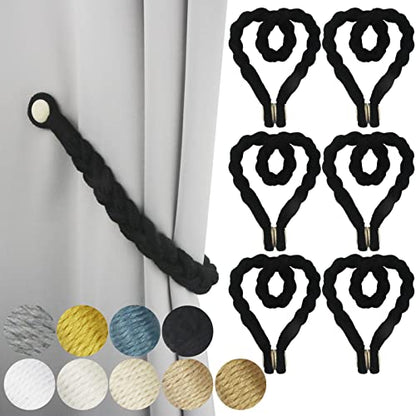 Magnetic Soft Curtain Tiebacks Rope Cotton Window Curtain Holdbacks Porlau - color: Black, size: 6 Pack