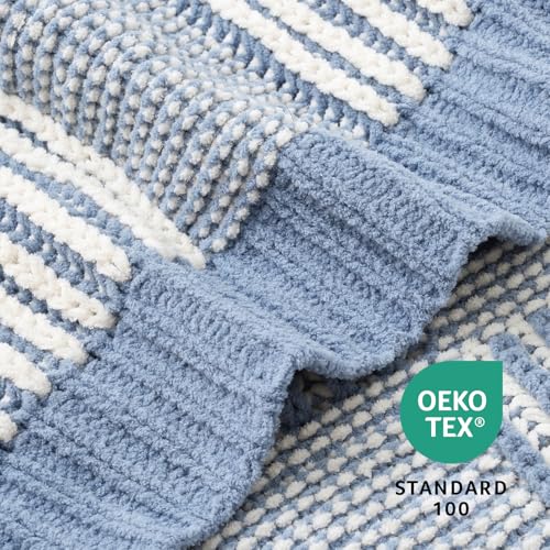 Amélie Home Checkered Knit Throw Blanket for Couch, Blue 50"x60" - color: Checkered Blue, size: 50" X 60"
