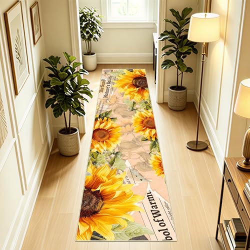AooHHooA Sunflower Runner Rug 2x8, Non-Slip Washable Yellow Rug for Hallway - color: Sunflower-2, size: 2' x 8' (Runner)