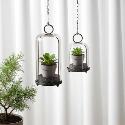 6" & 4" Wide Versatile Modern Metal Hurricane Lantern with Handmade Sturdy Glass Dome in Rustic Brown for Pillar Candle & Plants, Industrial, Farmhouse, Shabby Chic (Brown, 4"x7.5" &6.3"x11.2") - color: Brown, size: 4"x7.5" & 6.3"x11.2"