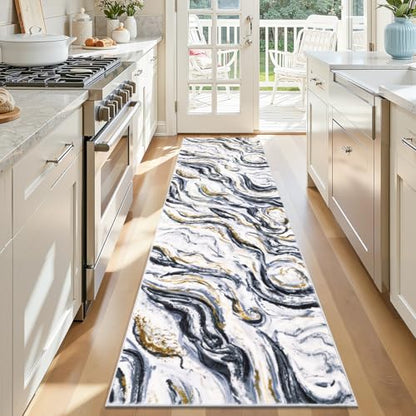 Yamaziot 2x8 Washable Modern Abstract Runner Rug Non-Slip for Hallways - color: Black, size: 2x8ft