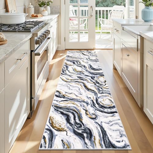 Yamaziot 2x8 Washable Modern Abstract Runner Rug Non-Slip for Hallways - color: Black, size: 2x8ft