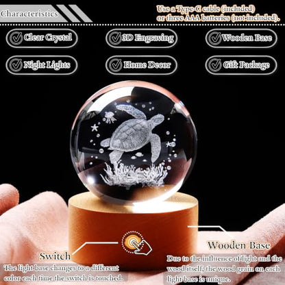Ornalrist 3D Sea Turtle Gifts 3.15in Crystal Ball Figurine for Women Men - color: Turtle