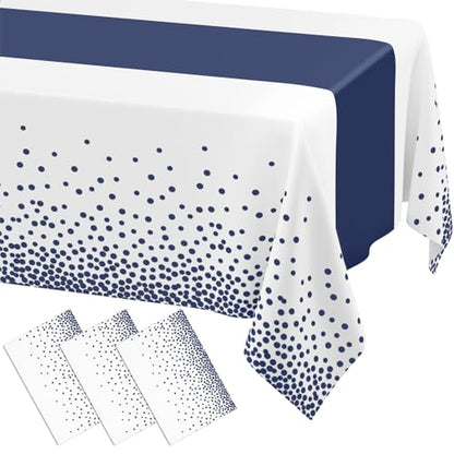 Smiry Disposable Rectangle Plastic 54 x 108 Inch Table Cloth 3 Pack - color: White and Navy