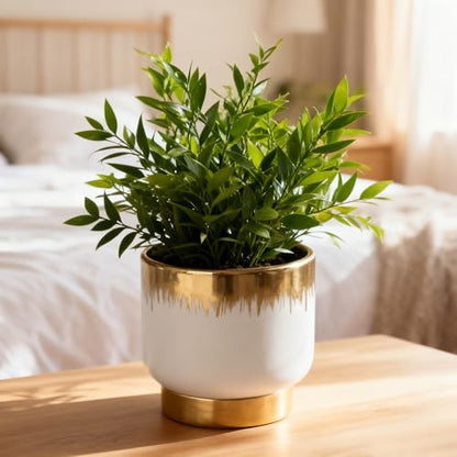 White Gold Ceramic Planters, Flower Pots, 4.33 X 4.33 Inch - color: White and Gold