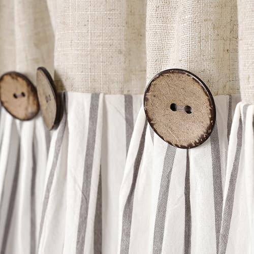 DOSLY Ides Farmhouse Rustic Linen and Grey Cotton Striped Pleated Valance Curtain with Coconut Buttons for Kitchen, Living Room, Bedroom, 52" W x 18" L - color: Linen & Grey Stripe, size: 52"W x 18"L (Pack of 1)