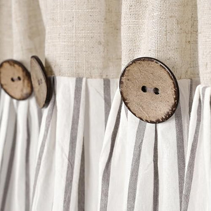 DOSLY Ides Farmhouse Rustic Linen and Grey Cotton Striped Pleated Valance Curtain with Coconut Buttons for Kitchen, Living Room, Bedroom, 52" W x 18" L - color: Linen & Grey Stripe, size: 52"W x 18"L (Pack of 1)