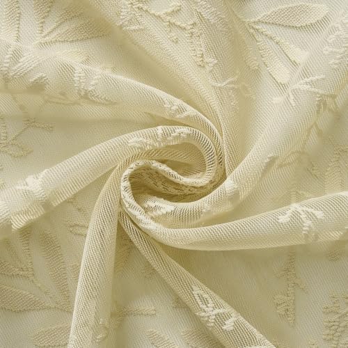 Kotile Natural Beige Sheer Curtains 72 Inches Long, Boho Floral Lace Panels - color: Beige, size: 52"W x 72"L (Pack of 2)