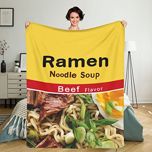 Ramen Throw Blanket 80x60 Inch, Ramen Noodle Soup Beef Flavor Beef Lightweight Soft Microfiber Throw Blanket with 18x18 Inch Pillowcase Perfect for Bed and Sofa - color: A-ramen Noodle Soup Beef Flavor Beef, size: 80"x60" Blanket for Adults