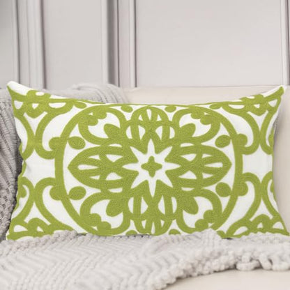 Alysheer Boho Embroidered Lumbar Throw Pillow Cover 12"x 20",1pc Chartreuse - color: Chartreuse Green, size: 20" x 12" (Pack of 1)