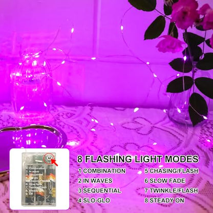 Pink Fairy Lights Battery Operated (Included), 8 Modes & Auto Timer, 16FT 50Led Mini Twinkle Silver Wire Firefly Starry Lights, Waterproof Battery Operated Lights for Mason Jars Wedding Party - color: Pink, size: 1 Pack - Batteries Included
