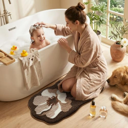 LUMI Flower Bathroom Rug, Absorbent Non Slip Bath Mat, 20x32, Brown Flower - color: Floral-brown Flower