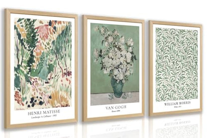 LLEEMPI Van Gogh Canvas Wall Art Set of 3, Sage Green 12x16 Framed Prints - color: VanGoghMatisse(Wood), size: 16"L x 12"W