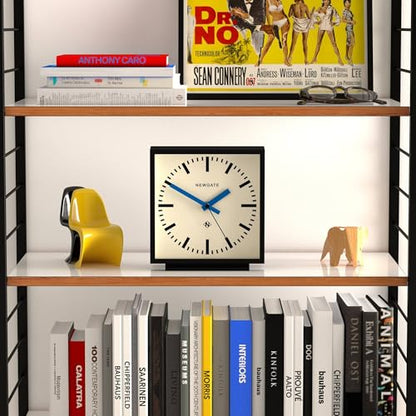 NEWGATE® Amp Desk Clock | Square Station Clock Design | Black case with Blue Hands | Modern Style for Desk, Table top, Mantel, Shelf or Bedside - color: Matt Black Case With Cream Dial (Blue)