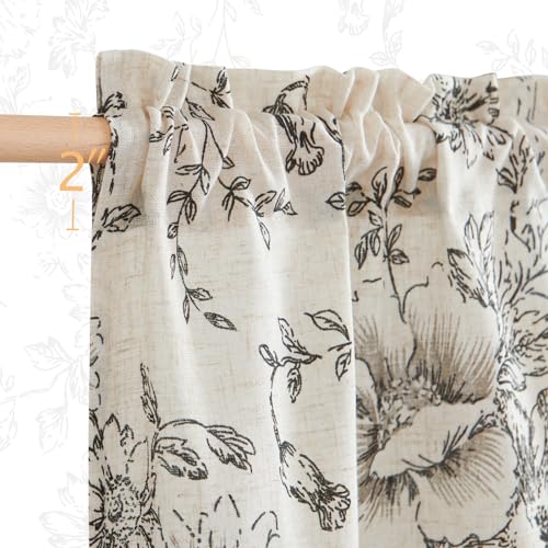 jinchan Black Floral Linen Kitchen Tier Curtains and Valance Set 3 Pieces - color: Alice | Black on Linen, size: 26"W x 24"L (Pack of 3)